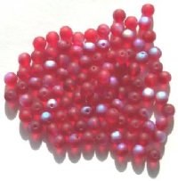 100 6mm Transparent Matte Red AB Round Beads